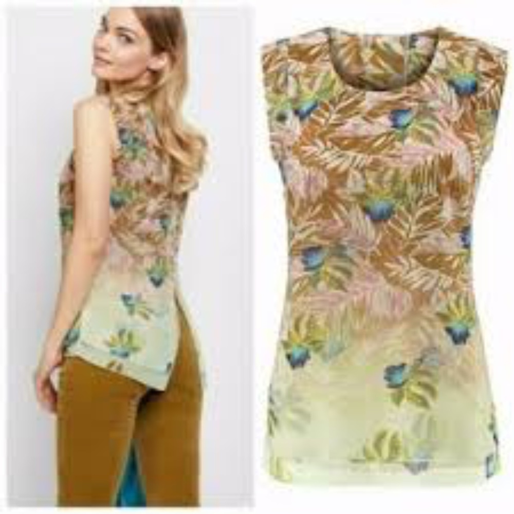 Cabi #5216 parlor top Sz XL sleeveless layered tropical floral layered